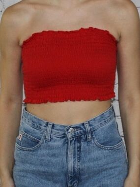 wild fable Red Smocked Tube Crop Top